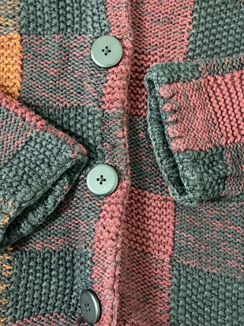 Michael Simon Patchwork Knit Button-Up Cardigan Earth Tone Button-Up Sweater - Picture 11 of 13